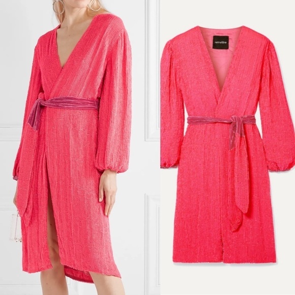 RETROFÊTE Audrey neon pink sequined wrap dress - Picture 1 of 9